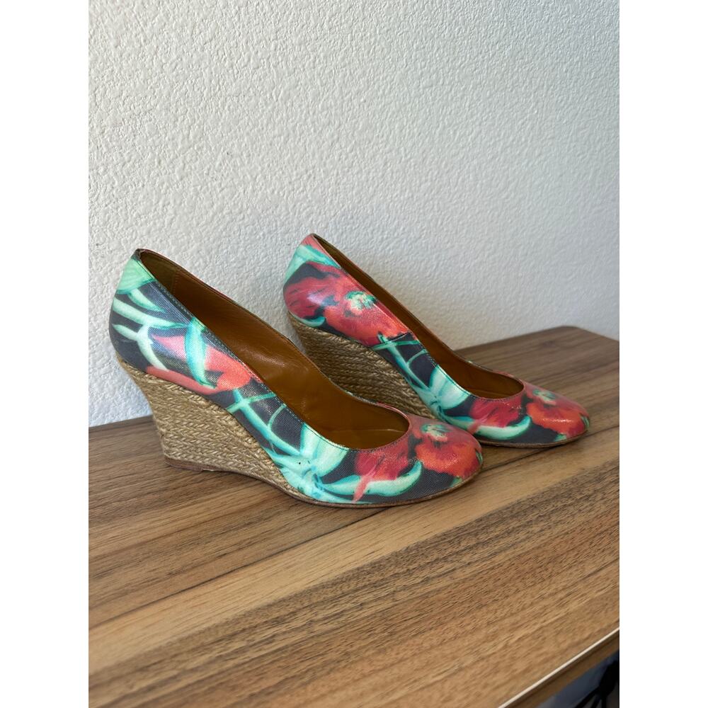 Lanvin Floral Canvas Espadrille Wedges – Size 37